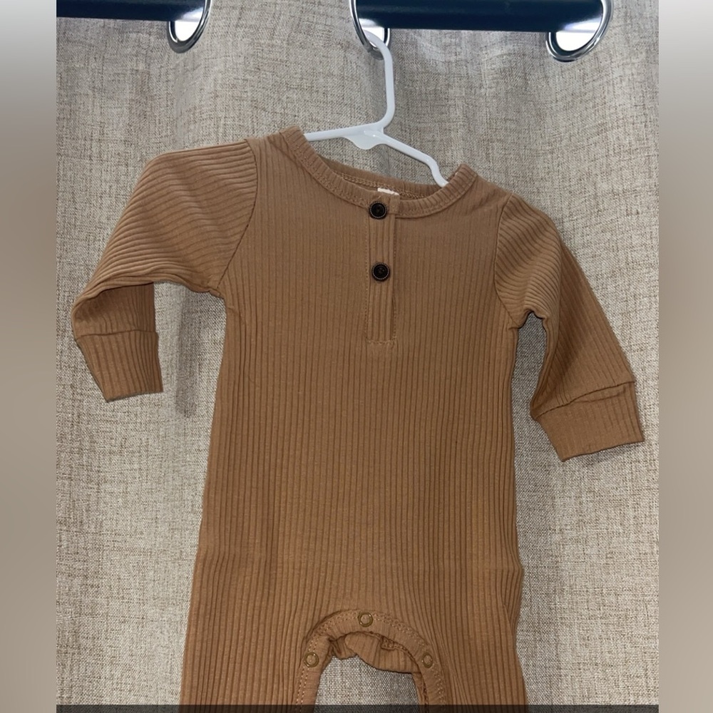 Brown Ribbed Kids One Piece Romper